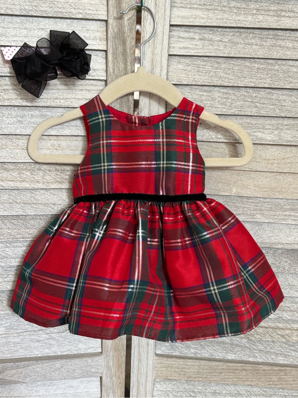 Newborn Holiday RetroStyle Plaid Dress/Hair Bow Set Coquette Nostalgic Christmas